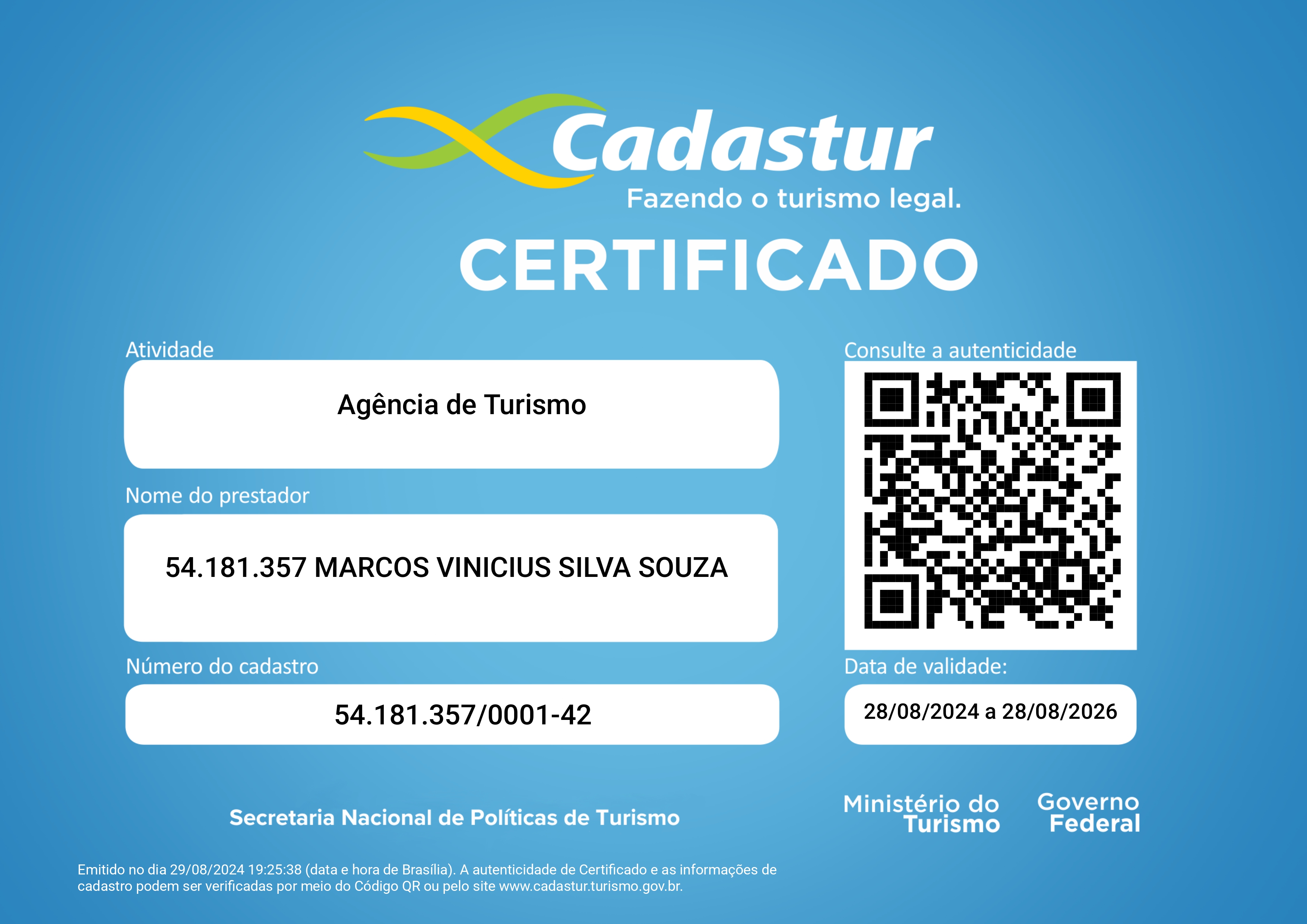 Certificado CADASTUR – Uai Turismo